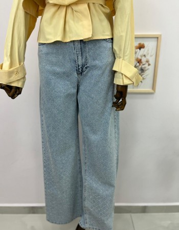 Çapraz Boncuk Detaylı açık Mavi Kot Pantolon