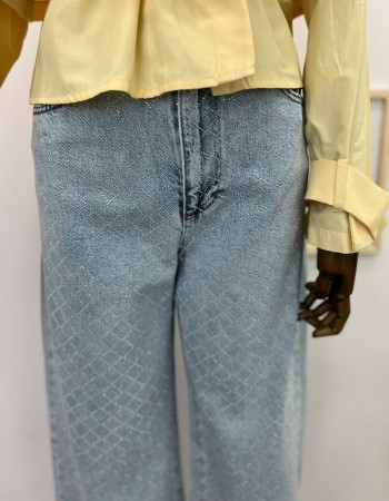 Çapraz Boncuk Detaylı açık Mavi Kot Pantolon