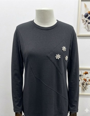 Taşlı Salaş Büyük Beden Tunik Gri