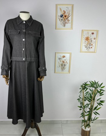 Antrasit Elbise Ceket Denim İkili Takım